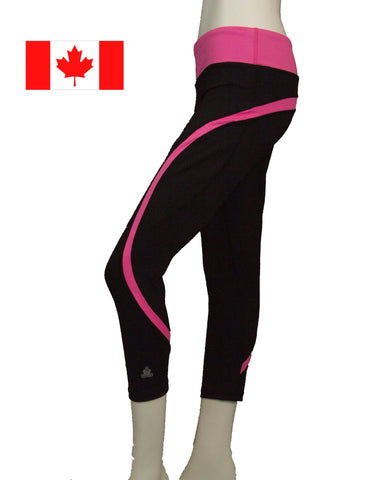 Curves Premium Capri 3/4 length Pink Black